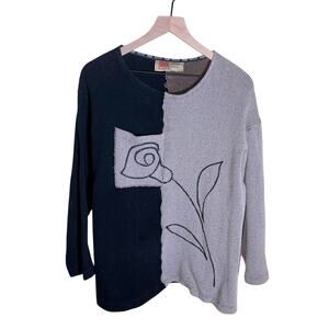 VNTG WEINO art deco style single pocket waffle knit sweater L